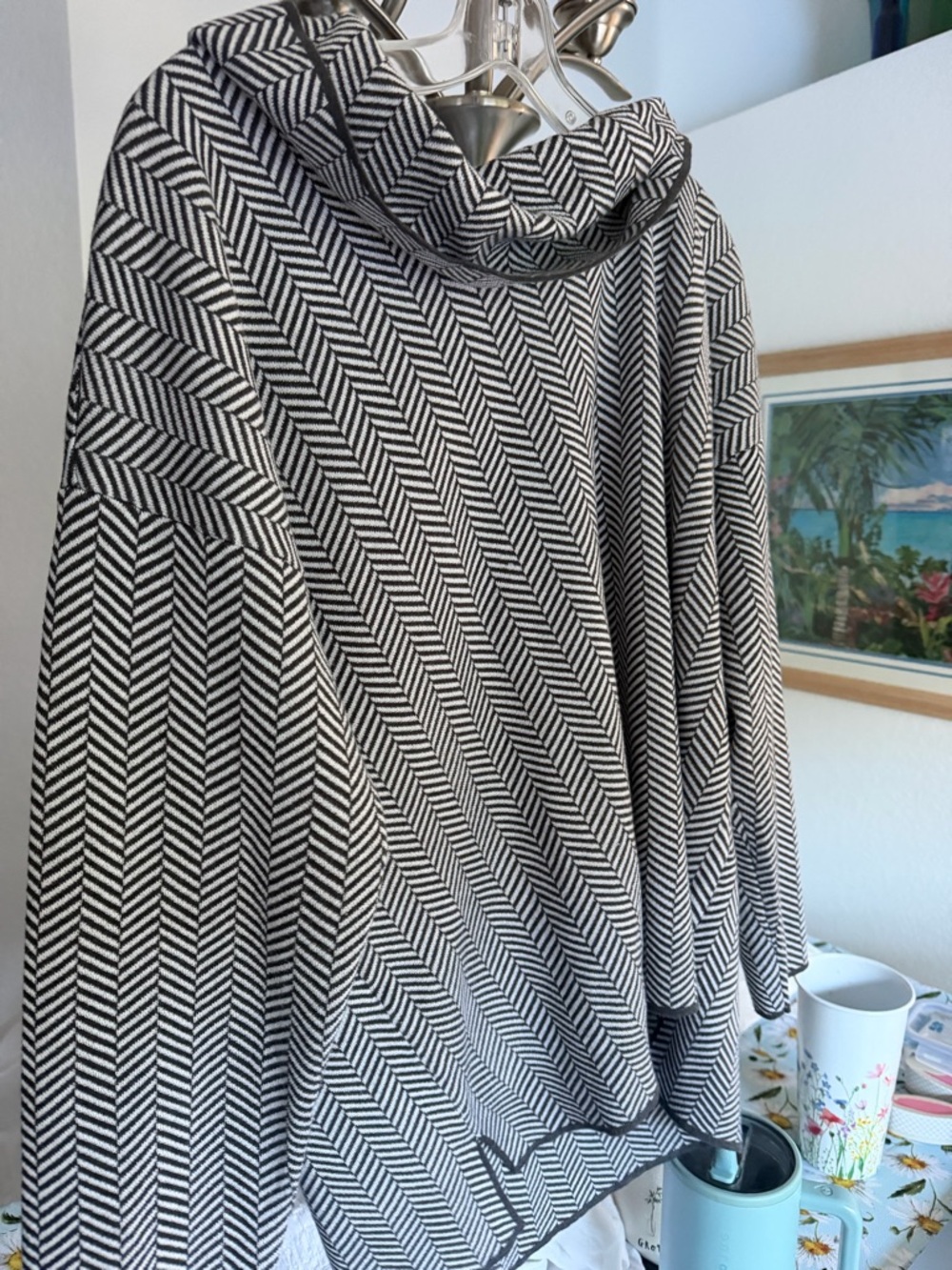 Calvin Klein Black and White Chevron Midi Skirt